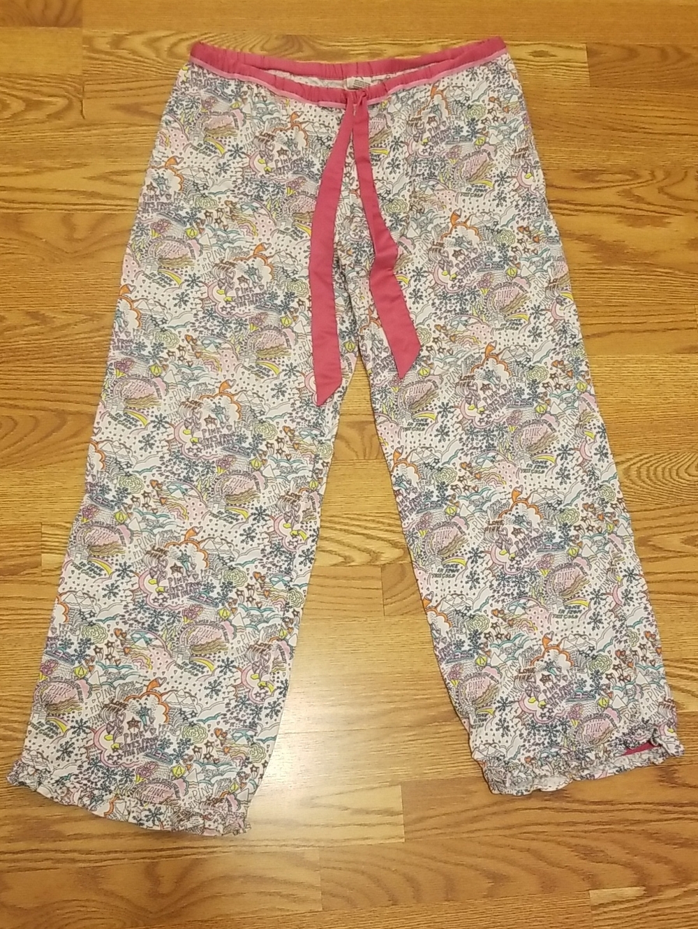 Floral Print Pajama Pants with Pink Waist Tie
